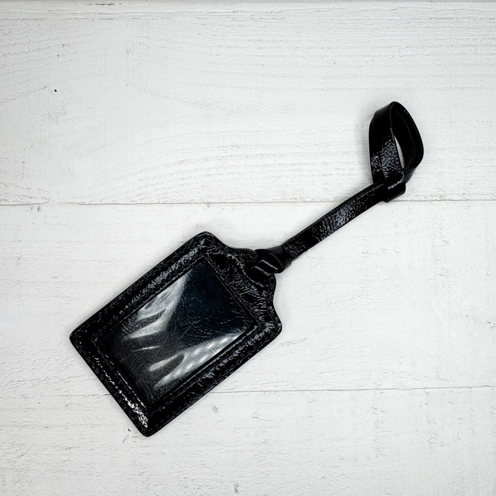 Coach Black Patent Leather Luggage Tag ID Holder Travel Tag